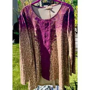 Size 1X One World Cheetah Print Blouse